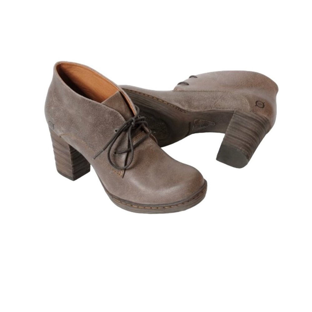 Born Ramsey Ankle Platform Boot 10/42 Brown Leather Oxford Lace Up Block Heel